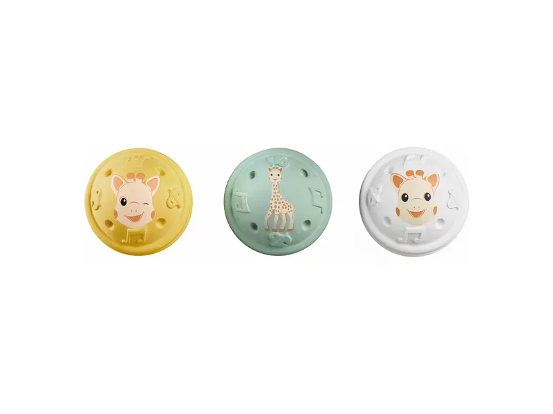 Sophie la Girafe Sophie la Girafe 3 musikalische Bälle Babyspielzeug aus Naturkautschuk ab 3 Mon., Durchmesser Ball 5,5 cm, Mehrfarbig, – Produktbild 1 von 2