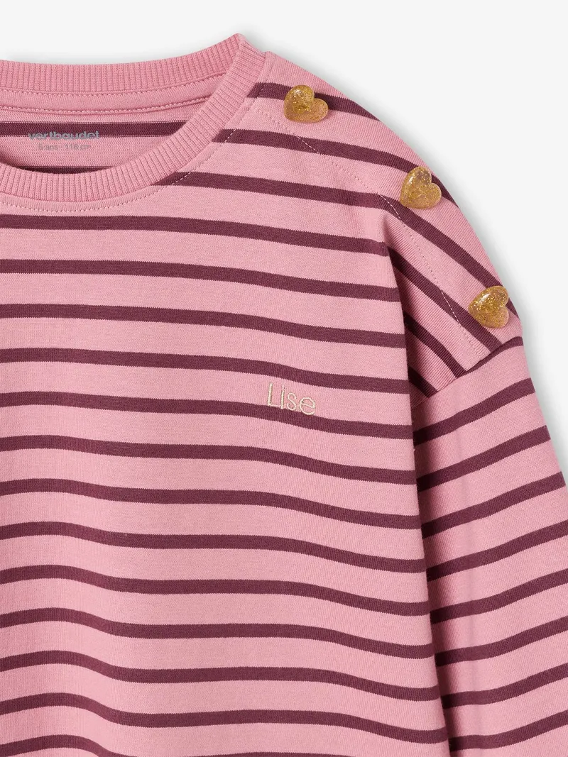 Vertbaudet Ringelshirt mit Herzknöpfen Mädchen, Malve, – Produktbild 3 von 3