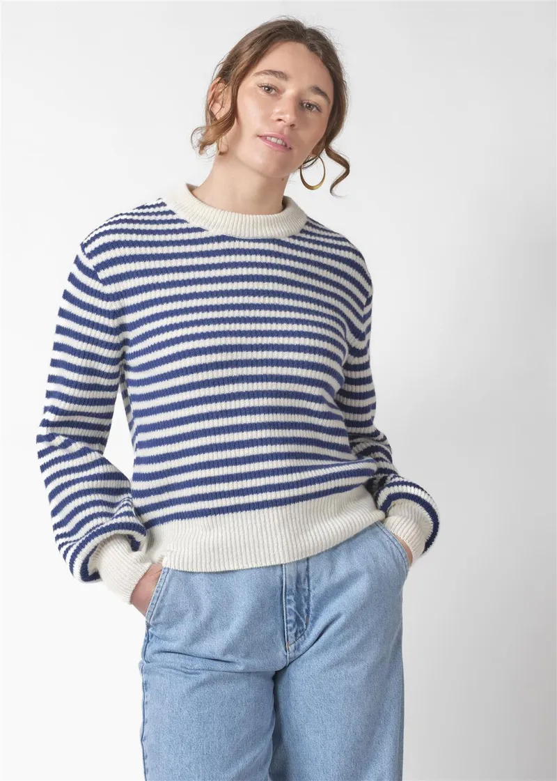 Klitmøller Merino Strickpullover Modell: Gunilla, Surf blue/cream, – Produktbild 1 von 1