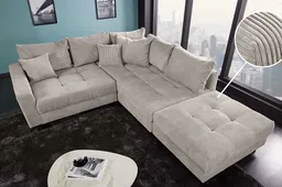 riess-ambiente Ecksofa KENT 220cm greige schwarz - Cord, L-Form, Federkern, FSC-zertifiziert, Einzelartikel 1 Teile, Moderne Wohnlandschaft inkl. Hocker - ideal für Wohnzimmer u. Familien – Produktbild 1 von 1