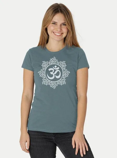 Peaces.bio - handbedruckte Biomode Peaces.bio - handbedruckte Biomode Bio-Damen-T-Shirt "Classic Om", Petrol, – Produktbild 2 von 2