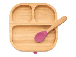 Bambuskind Bambuskind Kindergeschirr Teller mit Löffel und Saugnapf, aus Bambus Durchmesser 16 cm, 1,5 cm tief – Produktbild 1 von 1
