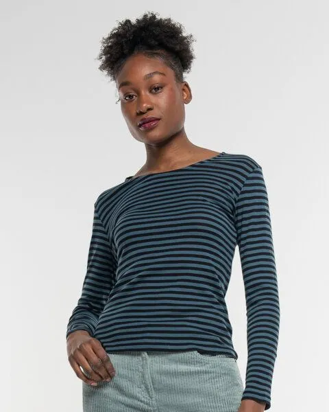 Alma & Lovis Alma & Lovis Geringeltes Longsleeve aus softer Bio-Baumwolle | Ringel Shirt, Pinie (grün), – Produktbild 1 von 4