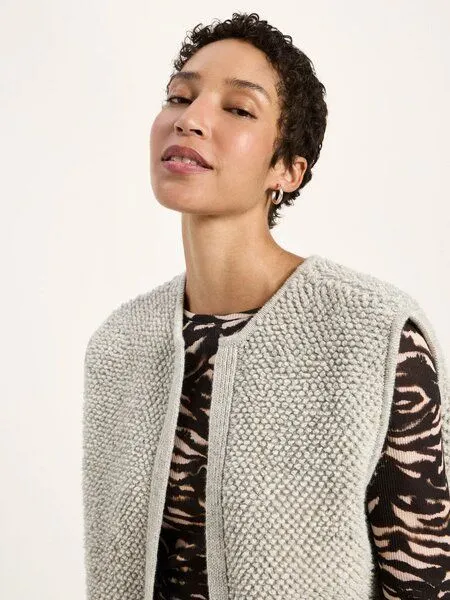 LANIUS LANIUS Bouclé Strickweste aus Bio-Schurwolle und Bio-Baumwolle GOTS, Grau (grey-melange), – Produktbild 4 von 4