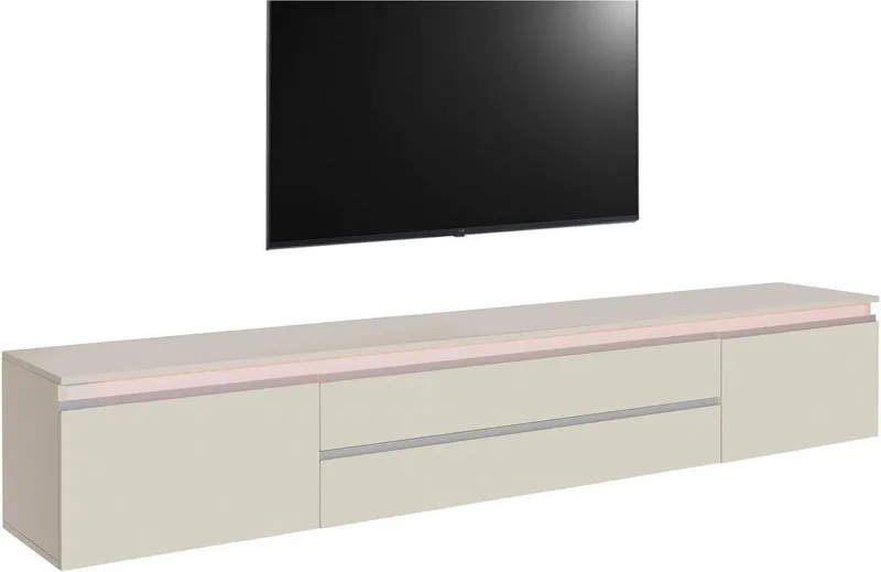 Home affaire Lowboard Magic,Lowboard,TV-Kommode,TV-Möbel,TV-Bank, Alugriff, 2 Türen, 2 Schubkästen, B/T/H 240×40×40 cm, kaschmir matt, Braun, – Produktbild 2 von 5