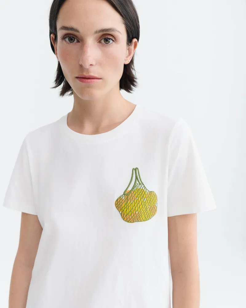 thinking mu Thinking MU Damen vegan T-Shirt Mit Limes-Stickerei Ida Weiß, Weiß, – Produktbild 1 von 2