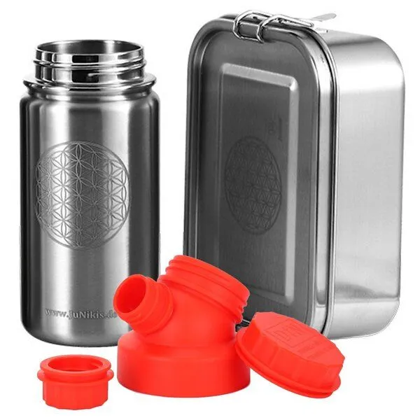 JN JuNiki's JN JuNiki's Einschulungs-Set "Blume des Lebens": Lunchbox + isolierte Edelstahltrinkflasche, Rot, – Produktbild 1 von 4