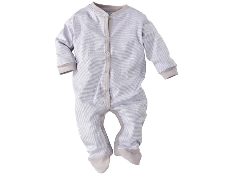 HANS NATUR Baby Schlafanzug Bio-Baumwolle grau-weiß gestreift Gr. 74/80, Weiß, grau, – Produktbild 1 von 2