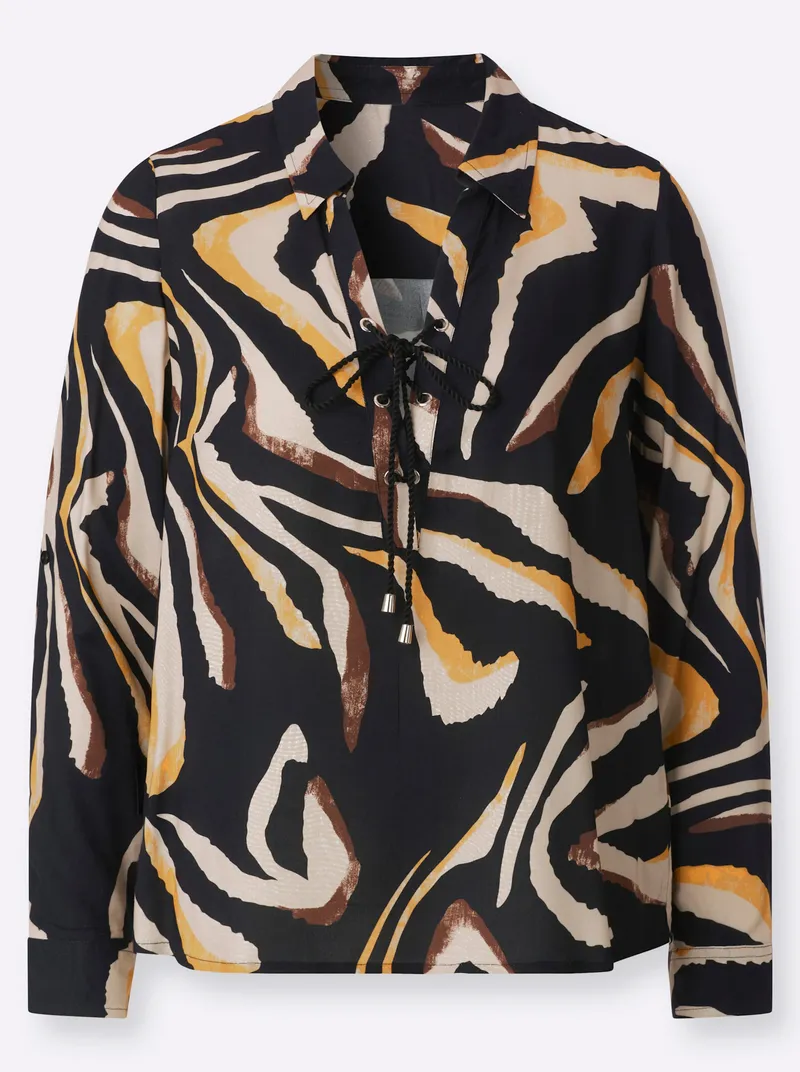 Witt Langarm-Bluse schwarz-schoko-bedruckt, Schwarz-schoko-bedruckt, – Produktbild 1 von 2