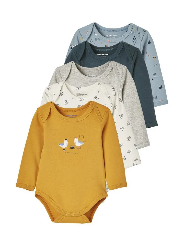 Vertbaudet Vertbaudet Body Baby Langarm-Bodys 5er-Pack, Schlupfform, Gelb, – Produktbild 1 von 4