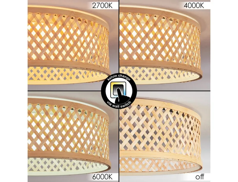 hofstein Deckenleuchte Deckenlampe aus Metall/Bambus/Kunststoff in Naturfarben/Weiß, ohne Leuchtmittel, 3000-6500 Kelvin, Boho-Design, CCT einstellbar 3000-6500 Kelvin, 16 Watt, 2000 Lumen, Beige, – Produktbild 2 von 5