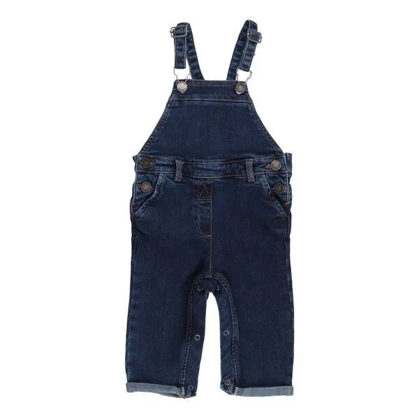 Walkiddy Jeans-Strampler Baby Bio-Baumwolle Dunkelblau – Latzhose von Walkiddy, mitwachsend, weich gefüttert – nachhaltige, hautfreundliche & langlebige Qualität von Walkiddy – Produktbild 1 von 2