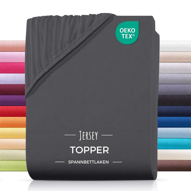 Carpe Sonno Spannbettlaken Topper Spannbetttuch Jersey 140x200 160x200 180x200 200x200 Baumwolle, Jersey, Gummizug: rundum, (1 Stück), Topper Spannbettlaken 140x200 für Matratzen bis 10cm Höhe, Grau, – Produktbild 1 von 5
