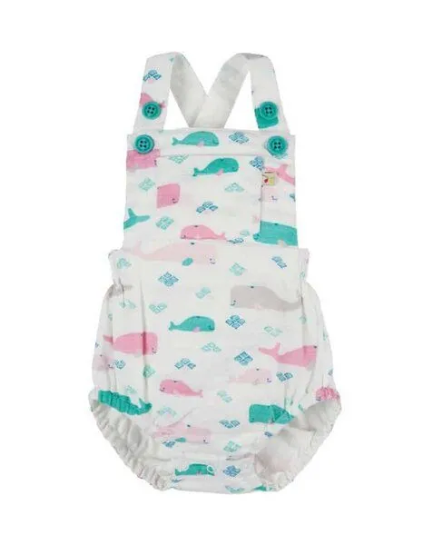 Frugi Frugi Sommer-Baby-Latzhose Walfisch-Print in weiss-rosa-türkis – Produktbild 2 von 4