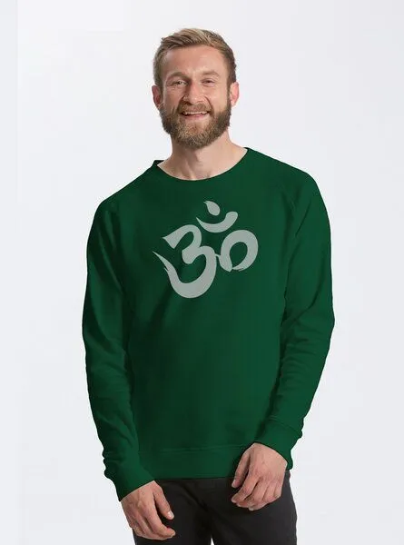 Peaces.bio - handbedruckte Biomode Peaces.bio - handbedruckte Biomode Bio Herren Sweatshirt Om, Flaschengrün, – Produktbild 1 von 2
