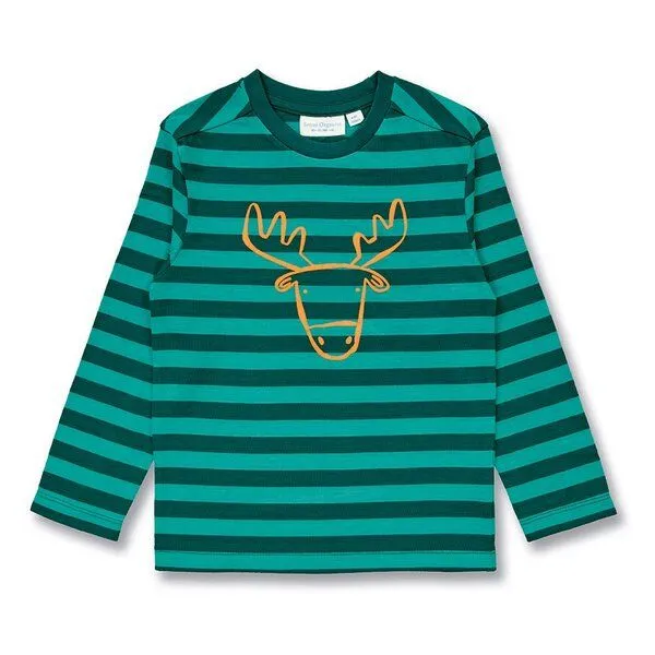 Sense Organics Sense Organics Kinder Langarmshirt, Modell LUKE, Petrolgrün geringelt mit hirsch, – Produktbild 1 von 4
