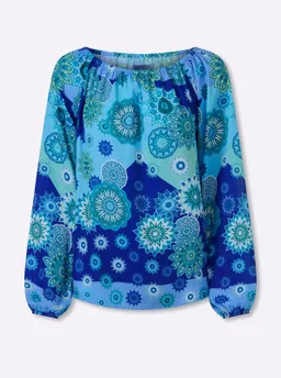 heine Druckbluse royalblau-grün-bedruckt – Produktbild 1 von 1