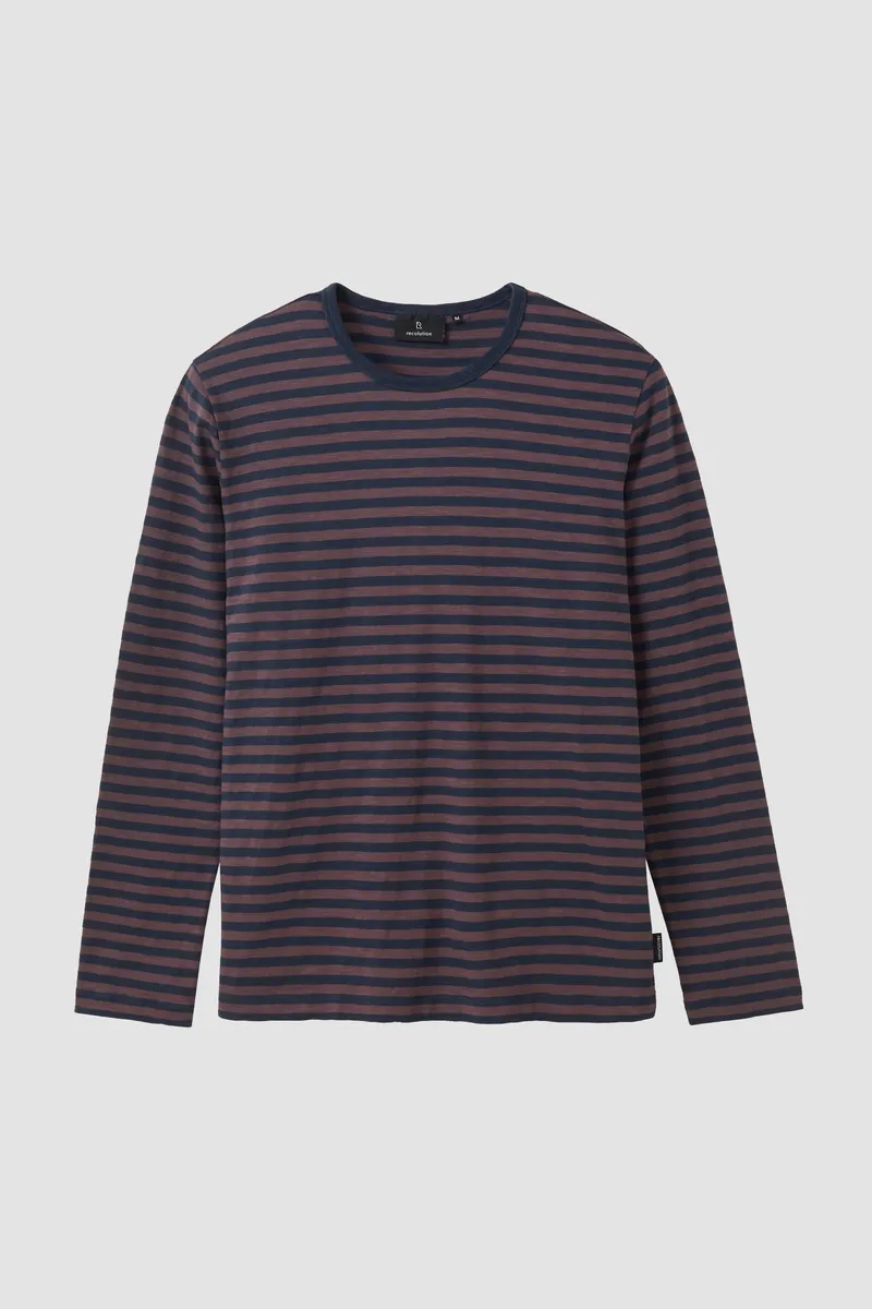 recolution Recolution Herren vegan Langarmshirt Maca Stripes In Dark Grape, Dunkelviolett, – Produktbild 1 von 1
