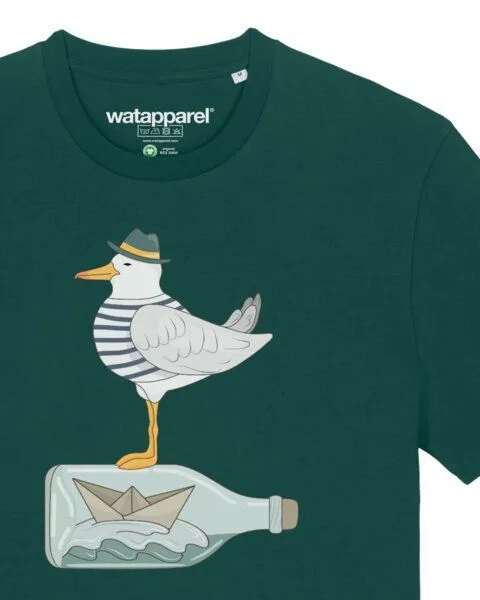 watapparel watapparel T-Shirt Unisex Möwe mit Hut, Glazed green, – Produktbild 3 von 4