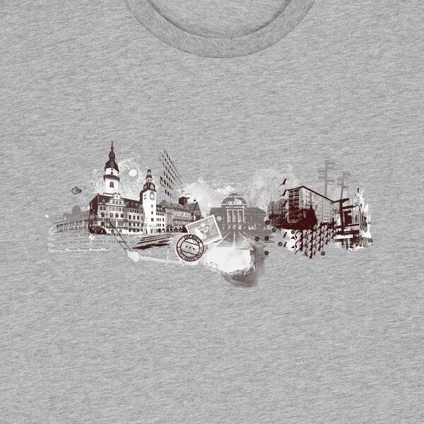Spangeltangel Spangeltangel bedrucktes T-Shirt, Chemnitz, nachhaltig, Stadt, Herren, Damen, Unisex, Biobaumwolle, Grau meliert, – Produktbild 1 von 4