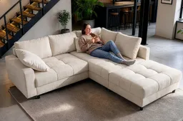 riess-ambiente Ecksofa KENT 220cm champagner beige - Chenille, FSC, inkl. Hocker & Kissen, Set 2 Teile, L-Förmige Wohnlandschaft mit Federkern - ideal für Wohnzimmer & Lofts – Produktbild 1 von 1