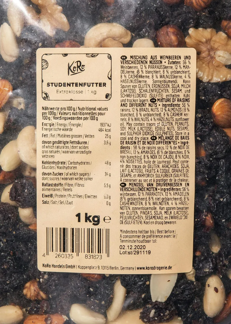 KoRo Studentenfutter Extra Klasse 1 kg – Produktbild 1 von 5