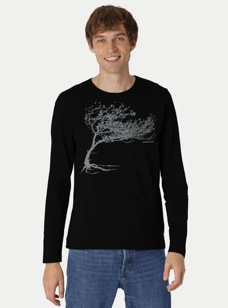 Peaces.bio - handbedruckte Biomode Peaces.bio - handbedruckte Biomode Bio-Herren-Langarmshirt "Windy Tree", Schwarz, – Produktbild 2 von 3