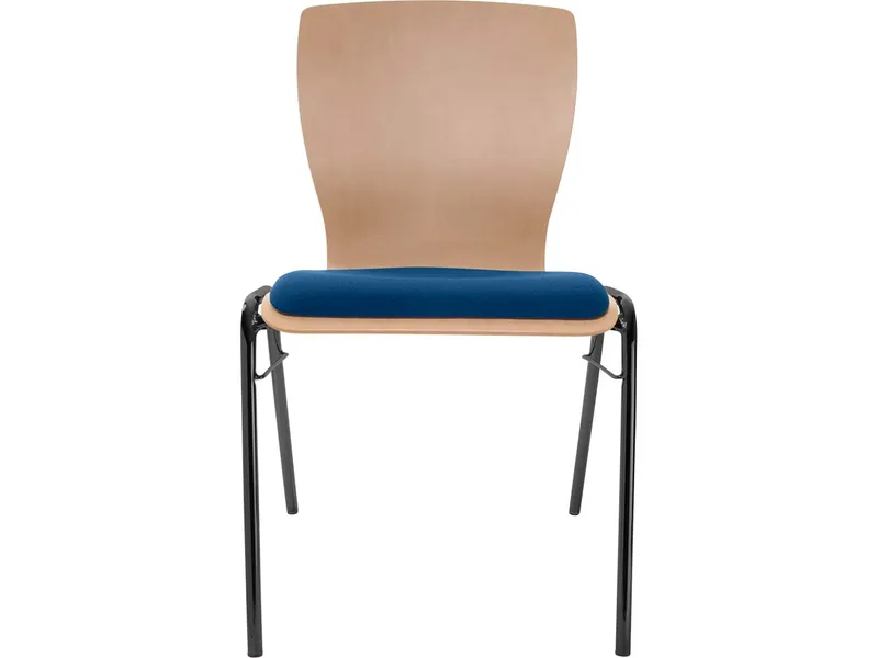 Besucherstuhl "A29" Buche, Gestell schwarz, Steg, Sitzpolster blau – Produktbild 1 von 1