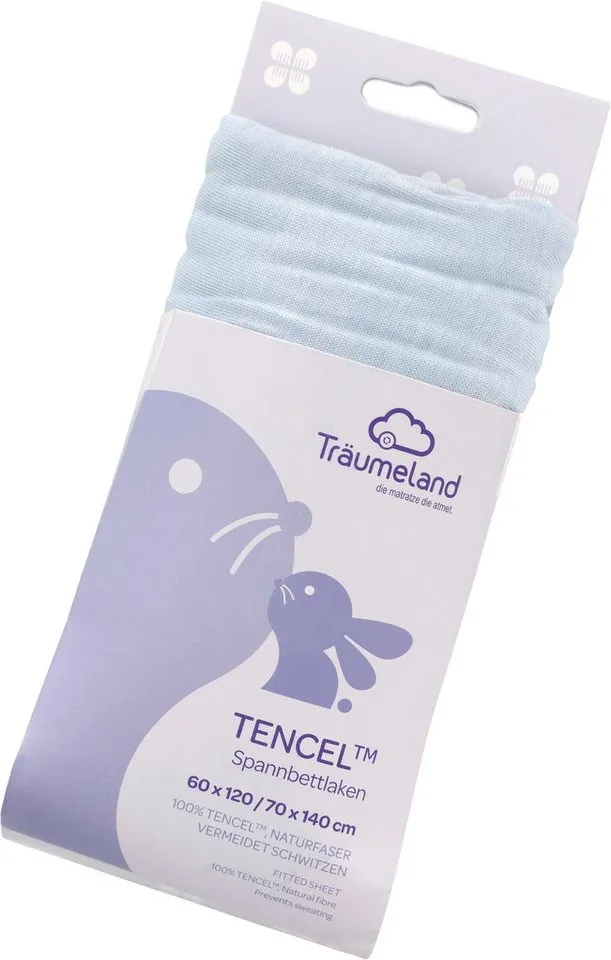 Träumeland Träumeland Bettlaken hochwertiges Spannbetttuch aus Tencel®, Tencel™, Gummizug: rundum, (1 Stück), Tencel® sorgt für ein besonders trockenes, gesundes Schlafklima, Blau, – Produktbild 1 von 2