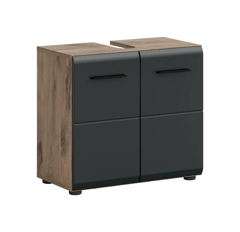 furnling Waschbeckenunterschrank Ivy Badunterschrank mit 2 Türen & Ausschnitt, MDF Front, Stauraumschrank, Schwarz, – Produktbild 2 von 5