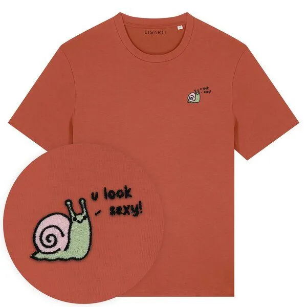 LIGARTI Besticktes T-Shirt – Schnexy – LIGARTI Tiermanufaktur, Terracotta, – Produktbild 1 von 4