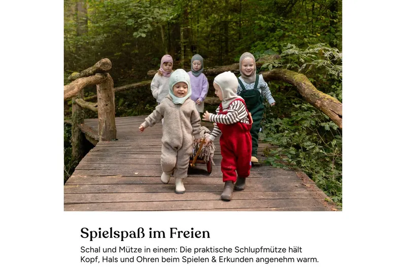 Ehrenkind Schlupfmütze Kinder aus Merino-Wollfleece (Schlupfmütze mit Hals- und Ohrenschutz) Wärmender Rundumschutz, Jade, – Produktbild 4 von 5