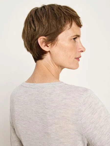 LANIUS LANIUS Langarmshirt (GOTS) aus Bio-Schurwolle, Grey melange, – Produktbild 4 von 4