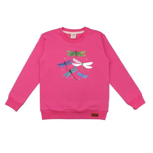 Walkiddy Kinder Sweatshirt GOTS zertifiziert Bio-Baumwolle Rosa Libellenmotiv Rundhals weich bequem – Walkiddy – Produktbild 1 von 2