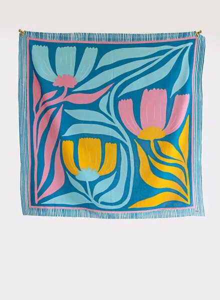 Djian Djian Tuch aus 100% Bio-Baumwolle – Three Blossoms, Blau, – Produktbild 3 von 3