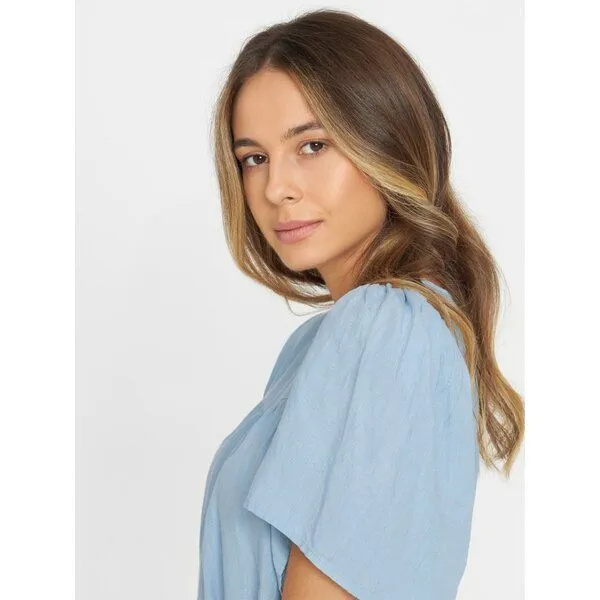 KnowledgeCotton Apparel KnowledgeCotton Apparel Kleid mit Bindegurt aus Bio-Leinen, Blau (asley blue), – Produktbild 3 von 4