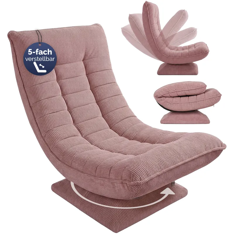 Casaria® Sessel Aberdeen Dunkelpink Cord 5fach verstellbar 360 Grad drehbar klappbar – Produktbild 1 von 2