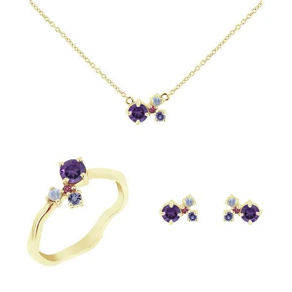 Eppi Eppi Cluster Schmuckset mit Amethysten und Edelsteinen Halli, Gelb, – Produktbild 1 von 3