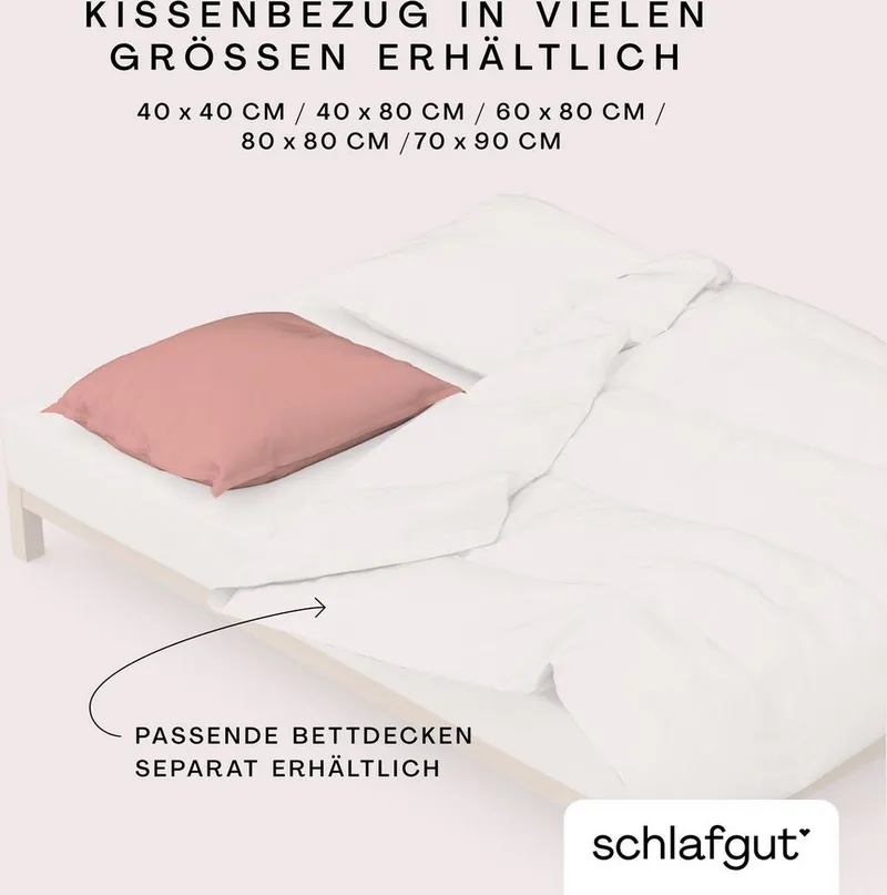 Schlafgut Schlafgut Kissenbezug Premium Kissenhülle Woven Satin, 100% Baumwolle, (1 Stück), Ton-in-Ton Reißverschluss, Fadendichte von 300tc, Uni, OEKO Tex, Rosa, – Produktbild 5 von 5