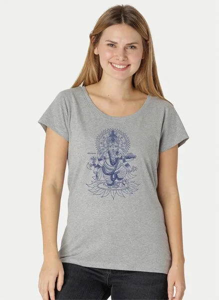 Peaces.bio - handbedruckte Biomode Peaces.bio - handbedruckte Biomode Loosefit Shirt Ganesha Damen, Hellgrau, – Produktbild 2 von 2