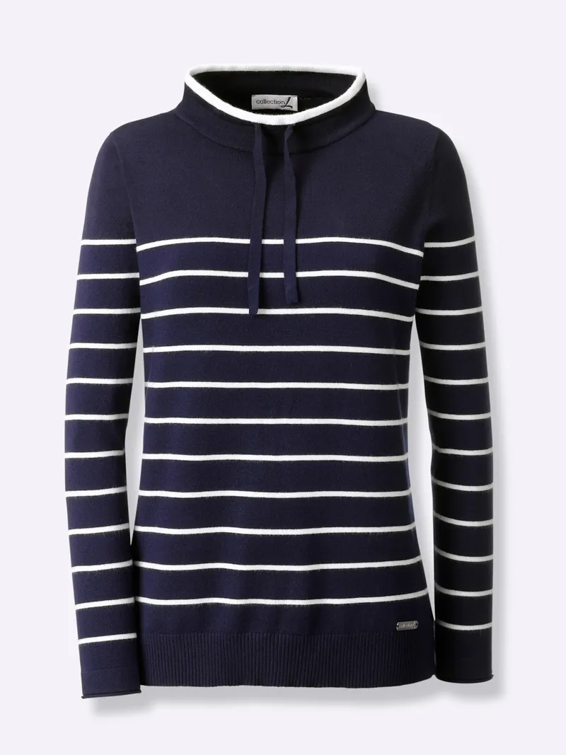 Witt Stehkragenpullover marine-ecru-geringelt, Marine-ecru-geringelt, – Produktbild 1 von 2