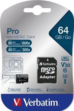 Verbatim Verbatim Micro SDHC-Speicherkarte Card Pro, Class 10 mit Adapter, 64 GB – Produktbild 1 von 1