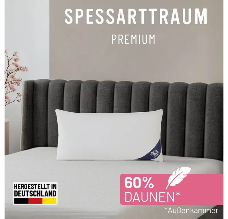 Spessarttraum Spessarttraum 3-Kammer-Kopfkissen Premium, Füllung: 60% Gänsedaunen / 40% Gänsefedern, Klasse 1, Downpass zertifiziert (Außenkammern), Bezug: 100% Baumwolle, Made in Green, Hausstauballergiker geeignet, gute Stützkraft, Seitenschläfer & Rückenschläfer, Weiß, – Produktbild 1 von 7
