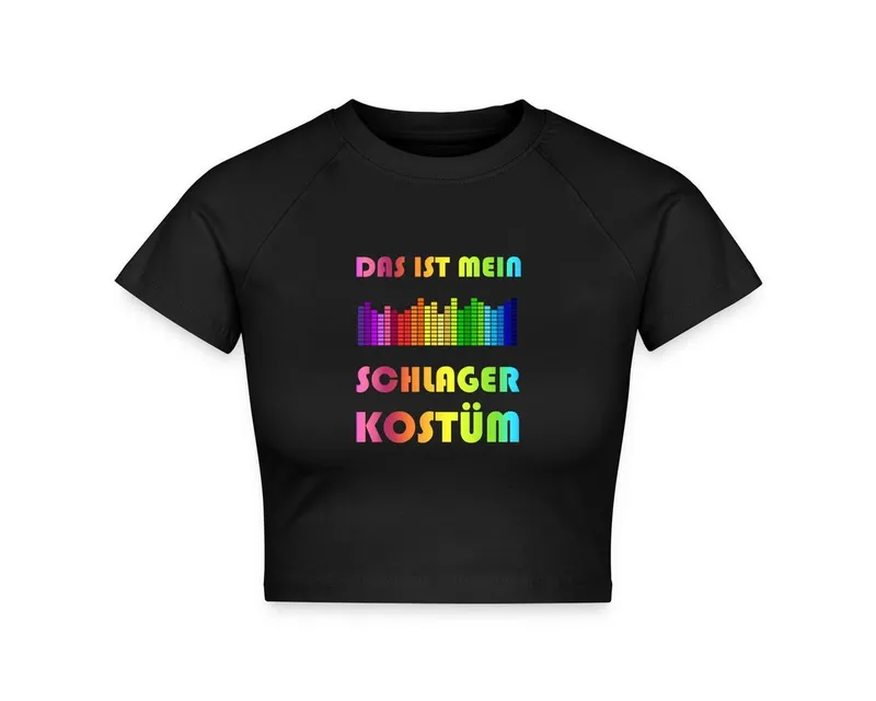Spreadshirt T-Shirt Schlager Kostüm, Karneval Crop Top (1-tlg) Slim Fit, Crop Top, Schwarz, – Produktbild 1 von 4