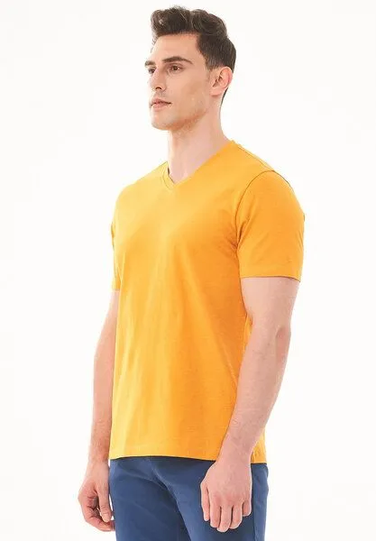 ORGANICATION ORGANICATION Basic T-Shirt aus Bio-Baumwolle mit V-Ausschnitt, Mango, – Produktbild 3 von 3