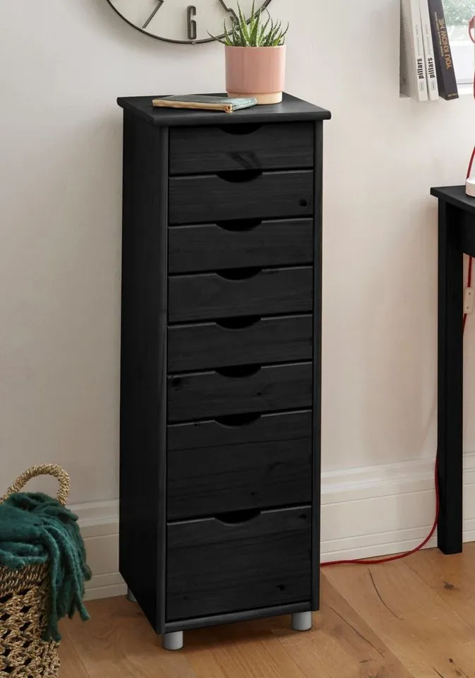 OTTO home Kommode Gava, massives Kiefernholz, mit vielen Stauraummöglichkeiten, Breite 34 cm, Schwarz, – Produktbild 3 von 5