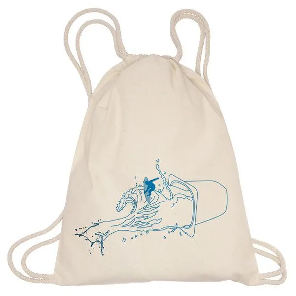 HANDGEDRUCKT HANDGEDRUCKT "Yo-Go-Surfing" Schul-Turnbeutel, Natur, – Produktbild 1 von 3