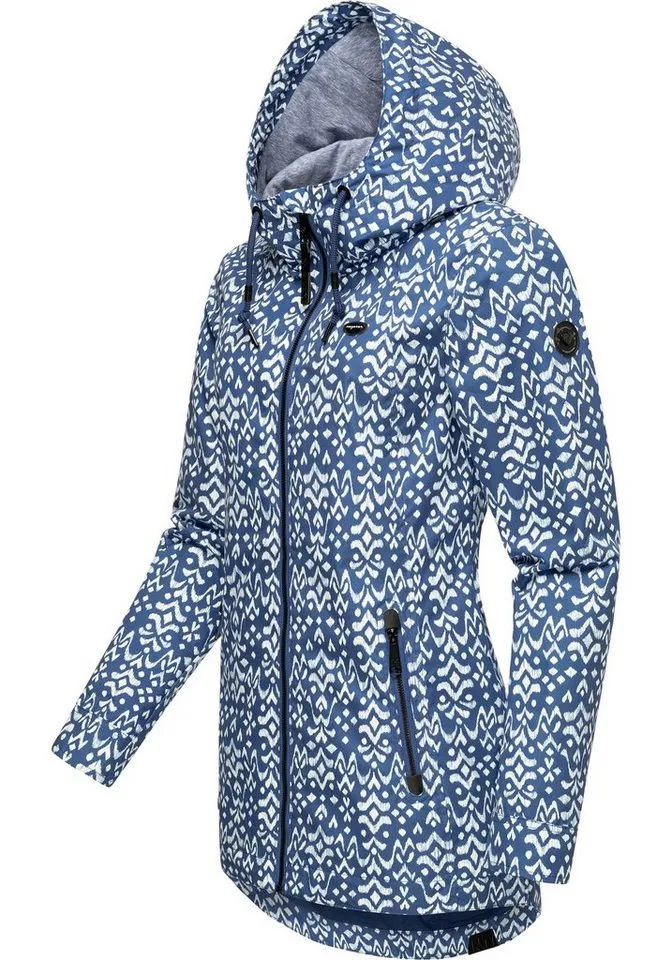 ragwear ragwear Outdoorjacke Zuzka Ikat Wasserdichte Übergangsjacke mit großer Kapuze, Blau, – Produktbild 3 von 4