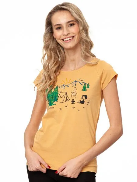 FellHerz FellHerz Damen T-Shirt Camping Girl, Beige, – Produktbild 5 von 5