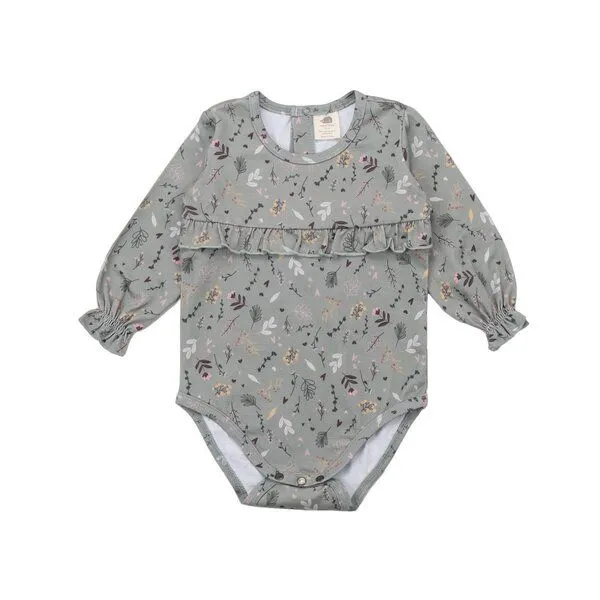 Walkiddy Walkiddy Tiny Flowers Bio-Baumwoll Trägerbody - Nachhaltig, Allergiefrei & Fair Trade - Frill Body, Grün – GOTS zertifiziert, Grün, – Produktbild 1 von 3
